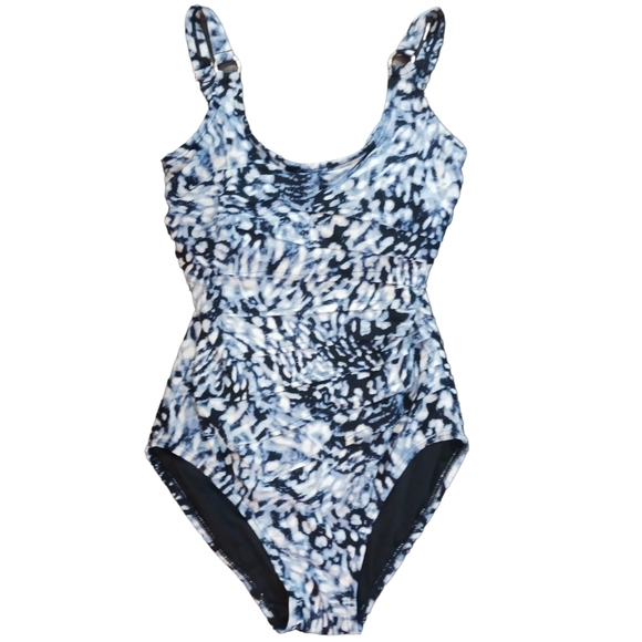 Calvin Klein Blue/White Lynx One-Piece Swimsuit and Blue Cover-Up - Picture 15 of 15